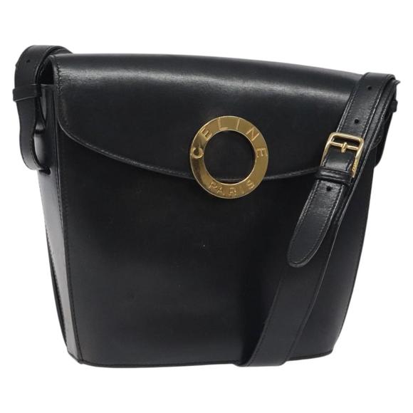 CELINE Shoulder Bag Leather Black Gold Auth 118602 - Picture 1 of 16